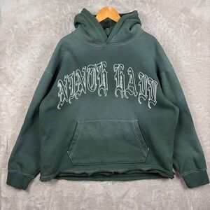 Ninth Hall Mens XXL Green Gothic Embroidered Cropped Raw Hem Hoodie Streetwear